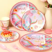 1pc Mermaid Tail Pattern Paper Plate, Disposable Party/Birthday Theme Plate