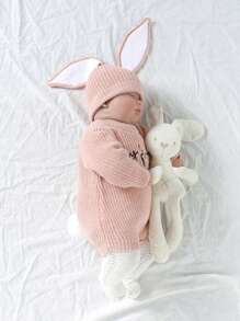 Suéter informal de Pascua para bebé, mono de manga larga con bordado de letras y gorro - Rosa - Ver 2