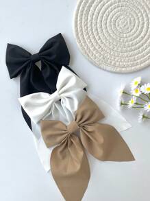 3 elegante haarspeldjes in bohemienstijl met zijdezachte satijnen strikjes, grote haarspeldjes met strik, metalen clips, haarspeldjes met lange staart, Franse haarspeldjes voor vrouwen en meisjes, effen kleur, haaraccessoires voor elke plek, haarspeldjes met klauwen