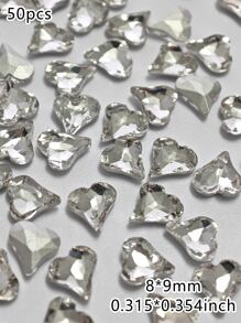 50Pcs K9 Glass Diamonds, Asymmetrical Heart Shape, Pointed Back Gemstone, Shiny White Gray Clear Crystal, For DIY Manicure, Jewelry Making, Earrings, Hair Accessories, Fashion Accessories, Nail Art Supplies, Nail Accessories, Nail Stuff