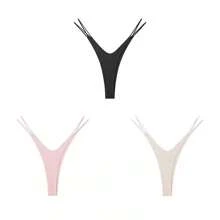 3 Pack Micro Thong Cotton G String V String Seamless Sexy High Waisted For Women (Nude/Black/Pink) - đen/mơ/hồng - Xem 1