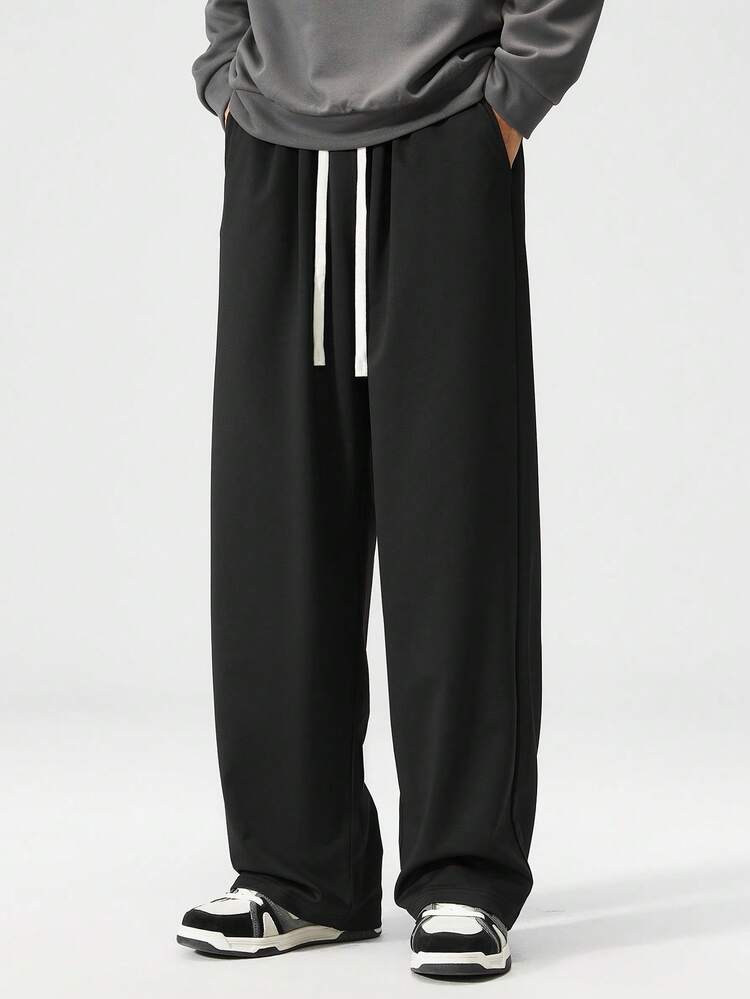 Pantalones casuales de punto rectos de talla grande para hombres, aptos para primavera, verano y otoño - Negro - Añade 3