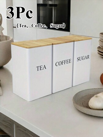 1-3pcs Kitchen Storage Canister Set, Kitchen Storage Jars, Waterproof Kitchen Storage Boxes With Lids, Square Tea Leaf Canisters With Engraved Labels, Tall Large And Short Small Food Storage Canisters, Suitable For Coffee, Tea, Sugar, Restaurant Storage, Mother's Day Gift, Wedding Decor, Father's Day Gift