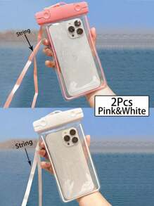 2 件粉色和白色夜光防水手机袋、手机防水袋、游泳外卖挂脖手机袋、荧光手机袋、户外运动游泳漂浮气囊水下摄影手机壳、手机防水袋、手机袋沙滩手机袋适用于 14 13 12 等手机（粉色和白色） - 彩色 - 查看 1