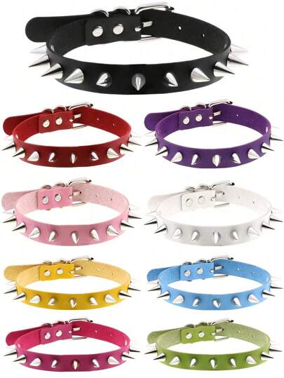 1pc Punk Gothic Sexy Black/Pink/White/Purple Spiked PU Leather Y2K Choker Necklace, Suitable For Women, Men, Unisex, Daily, Festival, Party, Performance, Christmas, Valentine's Day, Carnival, Fashion Accessory, Gift,Mom,Mother,Mother's Day,Gift