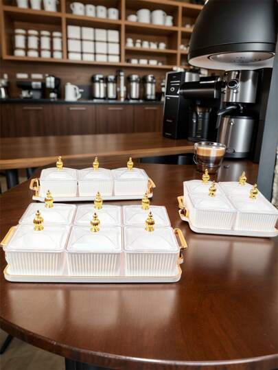 1 Set Premium Minimalist Vintage Style Snack Plate Set With Lid