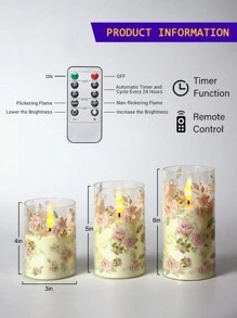 3 nến không ngọn lửa có điều khiển từ xa, nến chạy bằng pin có hẹn giờ, đèn nến LED hình hoa hồng, đèn trang trí không gian lãng mạn, nến LED điện tử không khói, thích hợp cho Giáng sinh, gia đình, đám cưới, sinh nhật, ngày lễ tình nhân, tiệc công ty - trong suốt - Xem 10