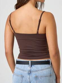 Women's Y2k Cami Tops Summer Sleeveless Slim Fit Camisole Cute V Neck Open Back Crop Tops Casual Going Out Tank Tops Streetwear - 咖啡棕 - 查看 4