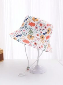 1pc Girls Cartoon Flower Print Cute Sun Protective Bucket Hat For Outdoor, Spring/Summer - Small Flower - View 2