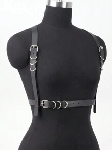 Adjustable Black PU Leather Chest Harness, Handmade Gothic Style Chest Harness With Buckle, Fashion Statement Accessory, Steampunk Clothing Accessory - Black - View 9
