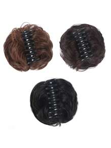 1 pièce Pince à cheveux synthétique frisée avec gros bouton, soyeuse et naturelle. Chignon invisible réaliste, convient pour les cheveux fins, chauves, port quotidien. Couleur unie, style bohème décontracté. Pince à cheveux en fibre pour toutes les saisons