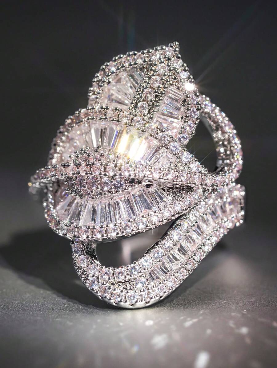 1pc Elegant Cubic Zirconia Ring For Women, Wedding Engagement Party Jewelry, Valentine's Day Gift - 6# - View 1