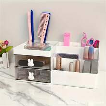 Cartoon Rabbit Drawer Style Makeup Storage Box, Plastic Jewelry And Lipstick Organizer, Polished Surface, Student Desktop Stationery Storage Box, Cosmetic Organizer, Minimalist Design