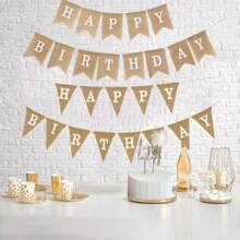 1 套麻布生日快乐彩旗横幅，适合一岁儿童派对装饰道具，圣诞节