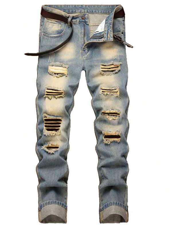 Herren Vintage verwaschene Jeans im Used-Look, Jeans im Teenager Street-Style, Mode Jeans