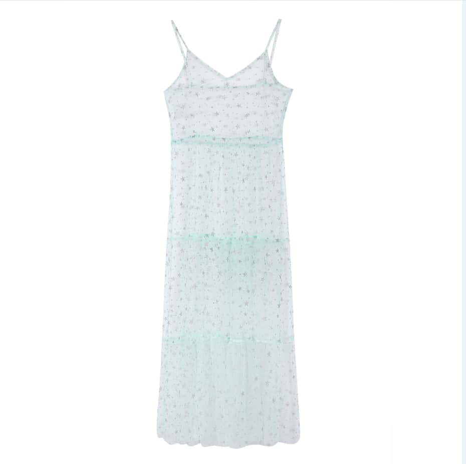 Women's Mesh See-Through Skirt High Waist Skirt Beachwear Pleated Long Maxi Skirt - 藍色 - 查看 1