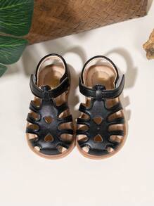 女童镂空设计平底凉鞋，时尚公主沙滩凉鞋 - 黑色 - 查看 3