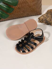 女童镂空设计平底凉鞋，时尚公主沙滩凉鞋 - 黑色 - 查看 4