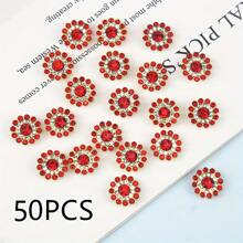 14MM Sunflower Hand Sewn Rhinestone 50Pcs/Pack Shiny Handmade Glass Sewing Crystal Sewing On Decorative Beads Flat Back Gold Base With Holes Gem DIY Accessories Needle And Thread Materials Sew On Stones Strass Beads Used For Decorating Clothes, Dress, Bags, Shoes, Brooches , Earrings, Handicrafts - Red - View 1