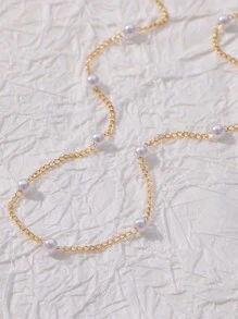 1pc Dainty Stainless Steel Multiple Faux Pearl Necklace 18K Gold-Plated Anti Fading Chain Layered Necklace For Women Romantic Holiday Wedding Jewelry Choker Daily Wear Accessories Bridesmaid, Valentine's Day, Mother's Day Gifts,Mom,Mother,Mother's Day,Gift