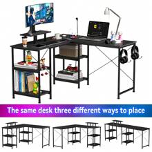 Gaming Desk, Convertible From L To I Shape, Desk With Large Storage Space, With 2 Power Outlets And 2 USB Ports, 130 X 50 X 74 Cm, Black - 黑色 - 查看 6