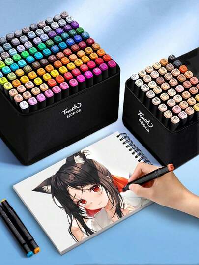 204色马克笔套装，双头永久性素描马克笔，适用于绘画、着色、混色，配有便捷收纳盒，是美术用品、学习用品的理想之选，也是复活节、情人节和狂欢节的礼物佳品，可选颜色：12/24/30/36/48/60/80/120/168/204色