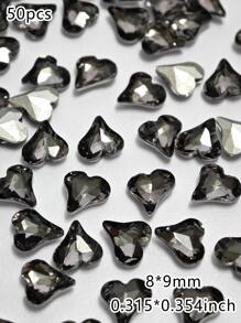 50Pcs K9 Glass Diamonds, Asymmetrical Heart Shape, Pointed Back Gemstone, Shiny White Gray Clear Crystal, For DIY Manicure, Jewelry Making, Earrings, Hair Accessories, Fashion Accessories, Nail Art Supplies, Nail Accessories, Nail Stuff