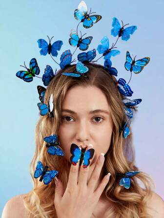 1 peça de chapéu fascinator de borboleta de plástico para mulheres, faixa de cabeça para festa do chá monarca, fantasia de (borboletas no mesmo esquema de cores com padrões aleatórios), Halloween