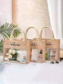 Customizable Linen Handbags, Waterproof Shopping Bags, Storage Bags, And Travel Suitcases Made Of Linen. Suitable For Weddings, Birthdays, Beaches, And Holidays, Perfect For Bridesmaids, Students, And Beach Outings, Bouquet Gift Storage Bags, Yellow Linen Cloth Bags, Business Casual, Basics, For Business/Commute/Work/Office, Travel