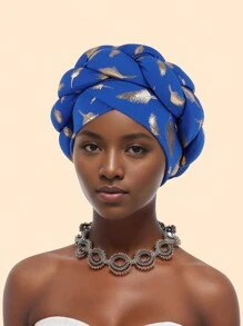 1 Piece Bronzing African Headtie Braid Turban Caps For Women Nigeria Wedding Geles Party Headgear Headpiece Auto Gele Female Head Wraps - Feather Gilded Braid - View 14