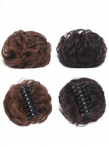 1 pièce Pince à cheveux synthétique frisée avec gros bouton, soyeuse et naturelle. Chignon invisible réaliste, convient pour les cheveux fins, chauves, port quotidien. Couleur unie, style bohème décontracté. Pince à cheveux en fibre pour toutes les saisons