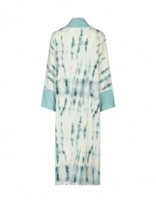 Printed Abaya With Pasta And Cuff Patchwork Design, Modest Robe - Green - View 4