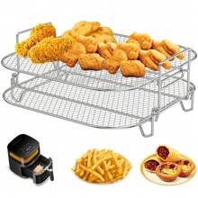 2Pcs Square Air Fryer Rack 8 Inch Stainless Steel Dehydrator Rack Stackable Air Fryer Racks Heat Resistant Square Racks Air Fryer Accessories Dishwasher Friendly For Square Air Fryer Oven