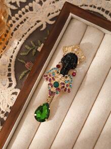 1pc Fashion Crystal Tassel Black Chief Lady Brooch, Suitable For Women's Daily Wear