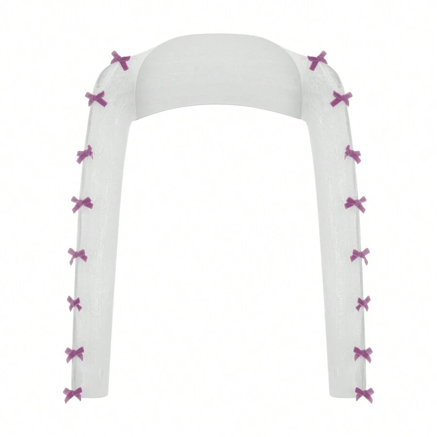 Women Lace Bolero Shrug Open Front Cropped Cardigan UV Sun Protection Fishnet Shawl Long Sleeve Arm Sleeves With Finger Holes Y2k Streetwear - Trắng Tím - Xem 1