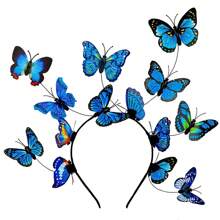 1个塑料蝴蝶发箍发饰，女士帝王蝶茶会头饰，服装（蝴蝶图案随机），万圣节 - 藍色 - 查看 6