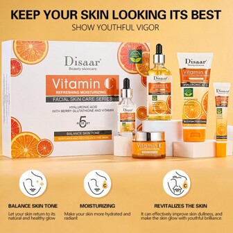 Disaar Vitamin C Skincare Set - Cleanser + Toner + Serum + Moisturizer + Eye Cream, Deluxe Gift Box, VC 5-Piece Set