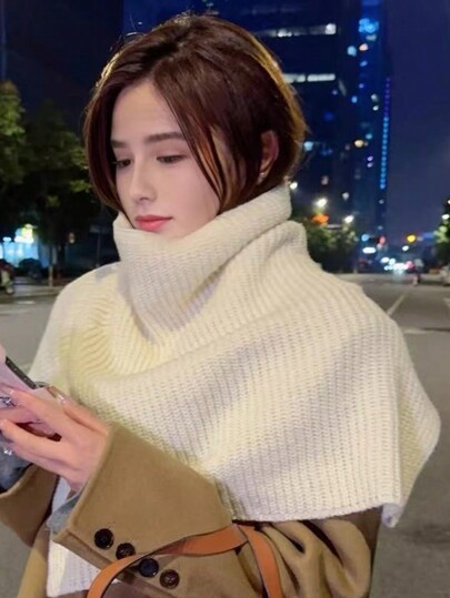 1pc Knitted Slit Pullover Solid Color Scarf: A Warm, Neck-Protecting And Versatile Scarf. It Is A Simple, Stylish, Solid Color And Soft Shawl, As Well As An Outdoor Windproof And Cold-Resistant Outer Cloak. Suitable For Daily Travel And Home Use As An Accessory.