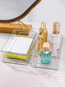 1pc Large Capacity Storage Box, Makeup And Tool Organizer Basket For Nail Polish, Perfume, Lipstick, Makeup Brushes, Eyebrow Pencils, Face Masks Etc. Simplistic Transparent PET Material, Stackable, Portable For Bathroom, Bedroom, Living Room, Dorm