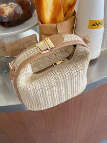 Small Straw Fabric Crossbody Bag - Màu Khaki - Xem 1