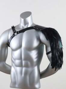1件中世紀男士皮革維京盔甲肩甲 羽毛肩甲 Cosplay道具 派對用 - 黑色 - 查看 6