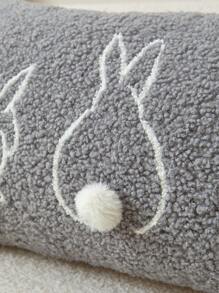 1pc Easter Bunny Silhouette Embroidered Throw Pillow Cover, Suitable For Indoor Decor, Easter Decorative Pillowcase, Without Insert
