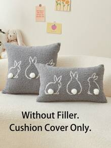 1pc Easter Bunny Silhouette Embroidered Throw Pillow Cover, Suitable For Indoor Decor, Easter Decorative Pillowcase, Without Insert