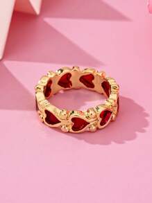 1 件简约、可爱、可爱的欧美风格金属合金透明红色滴水心形戒指，红色心形情人节戒指，适合日常佩戴、社交、派对、公关、情人节礼物、情侣礼物、妈妈、母亲、母亲节、礼物 - 紅色 - 查看 4