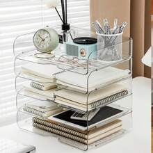 1/2/3 Layer Stackable Desk Storage Box, A4 File Rack, Multi-Layer Storage Rack, File Rack, Non-Waterproof Plastic Material