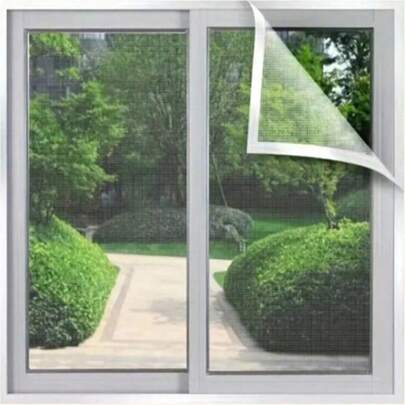 רשת לחלונות פוליאסטר דביקה עצמית נגד יתושים, וילון רשת נושם ושקוף להגנה מפני פשפש זבובים, התקנה ללא מקדחה