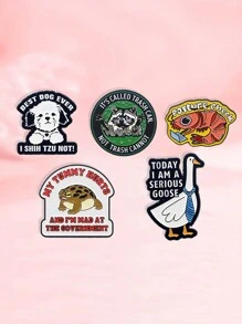 5Pcs Raccoon Quote Enamel Pins Animal Cartoon Goose Brooch Clothes Backpack Lapel Badges Fashion Jewelry Accessories Friends Gifts