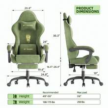 SOONTRANS High Back Gaming Chair, Ergonomic Gamer Chair For Adult - Green - View 7