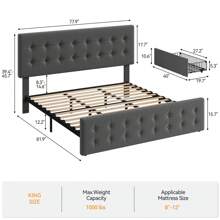 Queen Size Bed Frame With Headboard,Linen Upholstered Platform Bed Frame With 4 Storage Drawers,Button Tufted Style,No Box Spring Needed - Màu xám đen - Xem 9