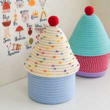 Small Rope Basket With Lid, Small House Shaped Woven Storage Organizer With Lid For Organizing, Small Decorative Toy Basket